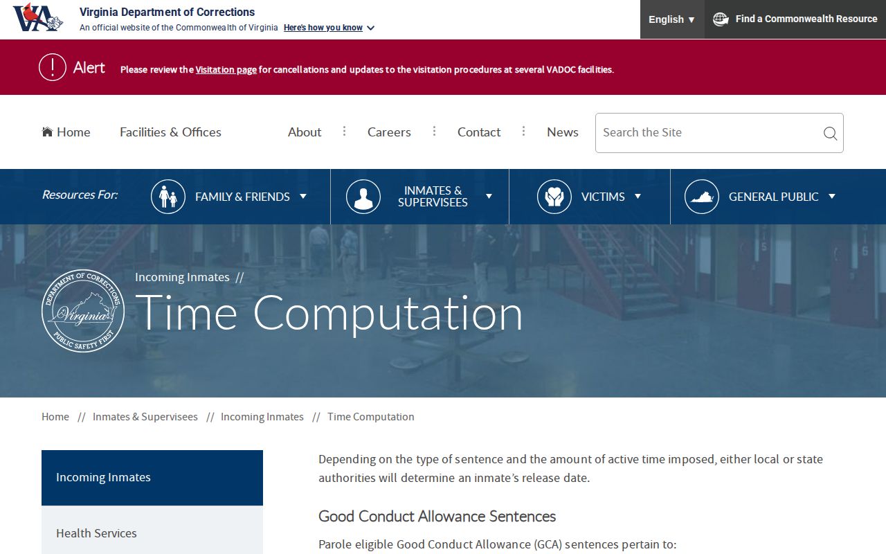 Surry County projected release date VADOC time computation guidance